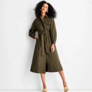 Future Collective Olive Green Button Down Shirt Dress Midi NWOT NWT 3X